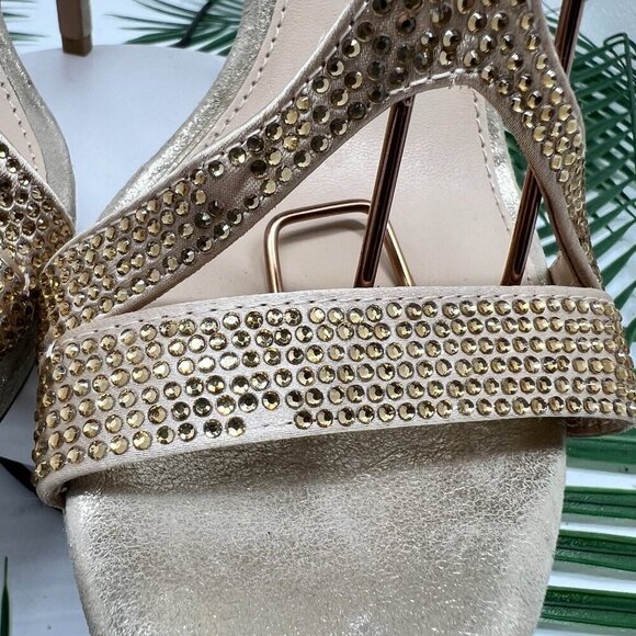 PELLE MODA Onora T-Strap Rhinestones High Heel Sandals In Platinum Size 7M - Picture 6 of 15